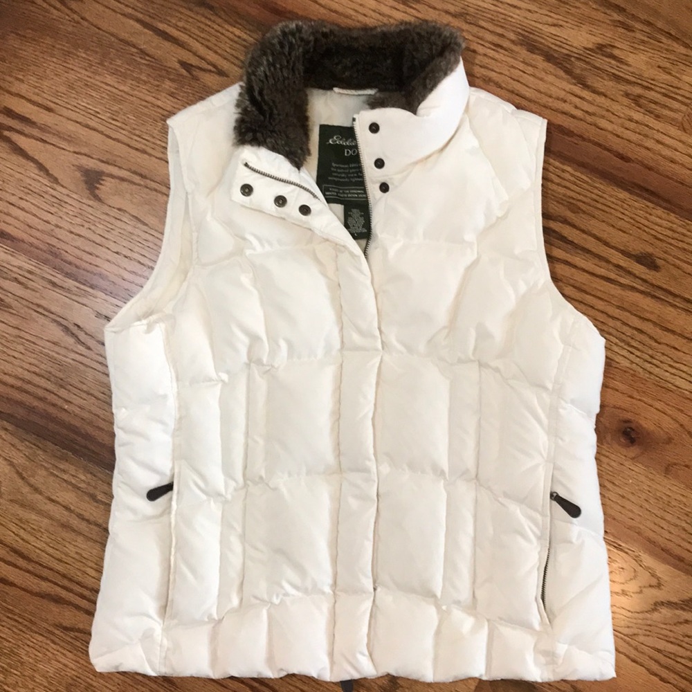 🔸EDDIE BAUER DOWN Full Zip Snap Vest Fur Collar